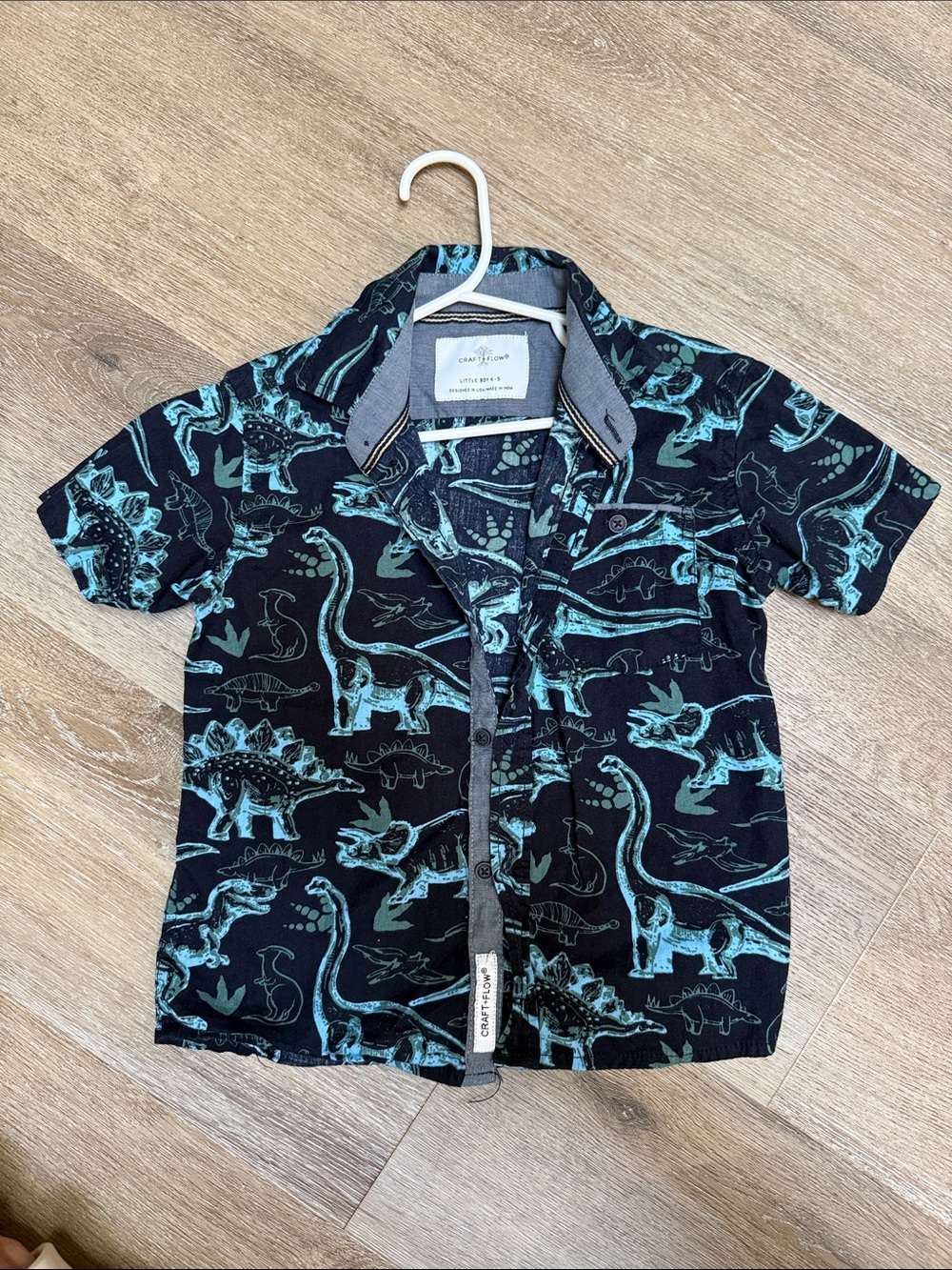 Craft + Flow Dinosaur Print Short-Sleeve Button-Up